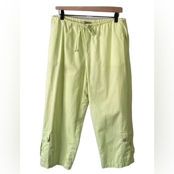 Tommy Bahama Lime Green Cargo Cropped Pants Textured Cotton Draw Cord Pull On - Picture 13 of 13